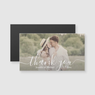 imán de foto de boda con letra a mano simple graci