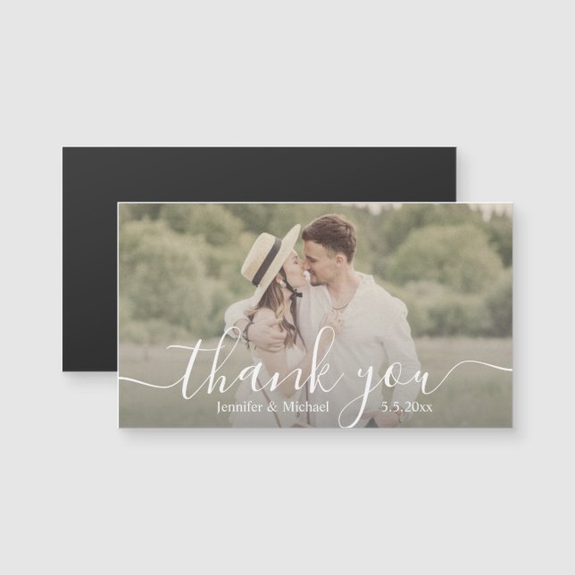 imán de foto de boda con letra a mano simple graci (Anverso/Reverso)