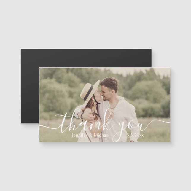 imán de foto de boda con letra a mano simple graci (Anverso/Reverso)