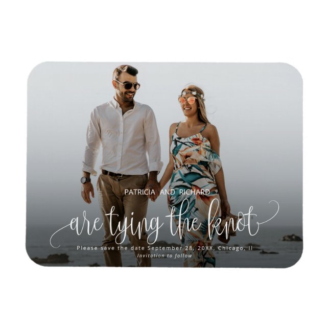 Imán de foto de boda para guardar la fecha de la u (Horizontal)