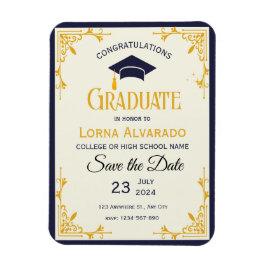 Imán de foto de graduación en oro vintage