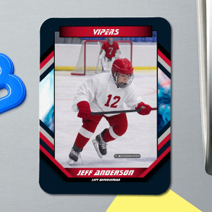 Imán de foto de hockey sobre hielo rojo y azul mar