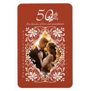Imán de foto del 50 aniversario Rojo Romántico Óxi