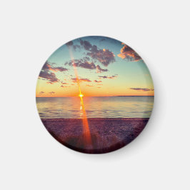 Imán de foto del atardecer en la playa de Cape Cod
