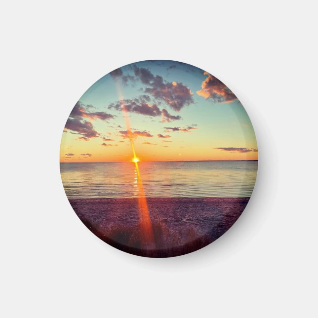 Imán de foto del atardecer en la playa de Cape Cod (Frente)