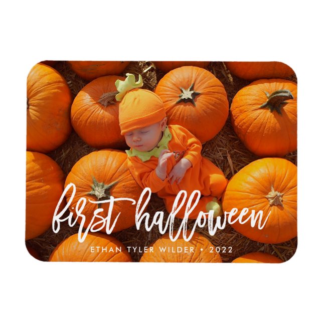 Imán de foto del primer Halloween del bebé (Horizontal)