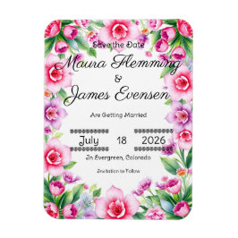 Imán de foto flexible floral rosa y púrpura