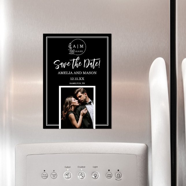 Imán de Foto Monograma para Guardar la Fecha  (Simple Elegant Modern Minimalist Photo Monogram Save the Date Magnet)