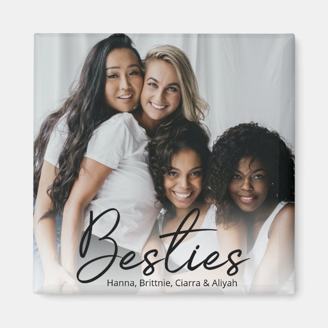 Imán de foto personalizado con guión de Besties (Frente)