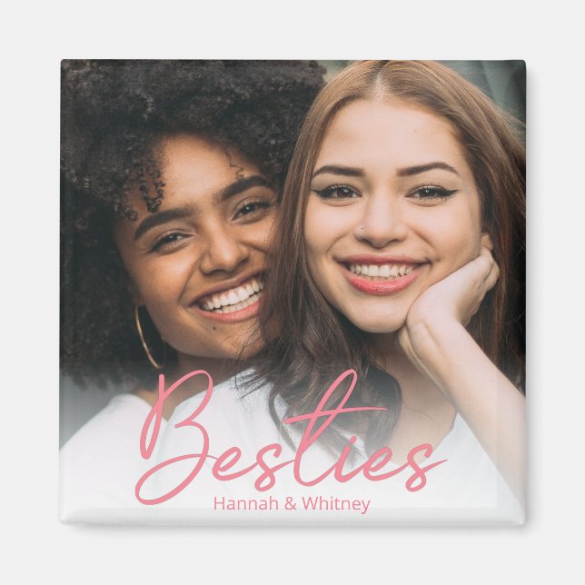 Imán de foto personalizado con letra rosa para Bes (Frente)