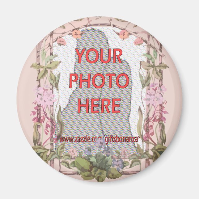 imán de fotografía con flores de personalizable (Frente)