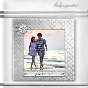 Imán de fotografía personalizado metálico plateado