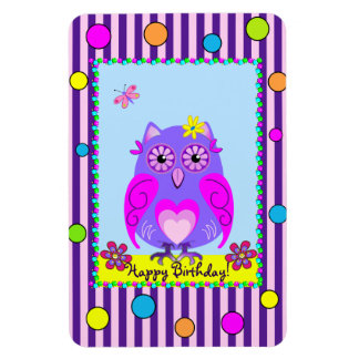 Imán de fotos de texto de cute Owl Happy Birday