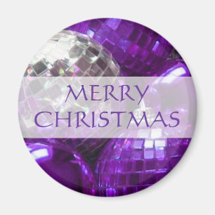 Imán de frigorífico Purple Baubles "Feliz Navidad"
