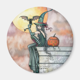 Imán de Gata Bruja de Halloween por Molly Harrison
