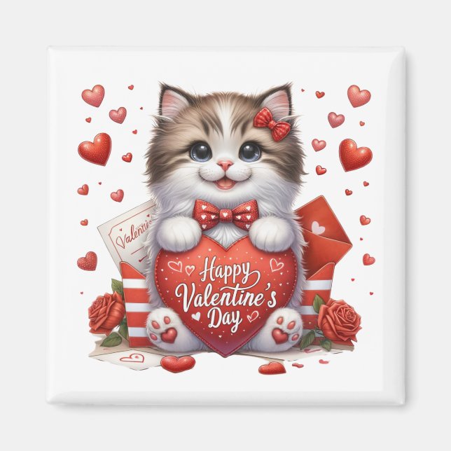 Imán de gatito del día de San Valentín   (Frente)