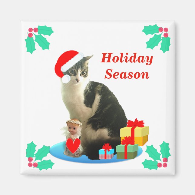 Imán de gato atigrado de Navidad (Frente)