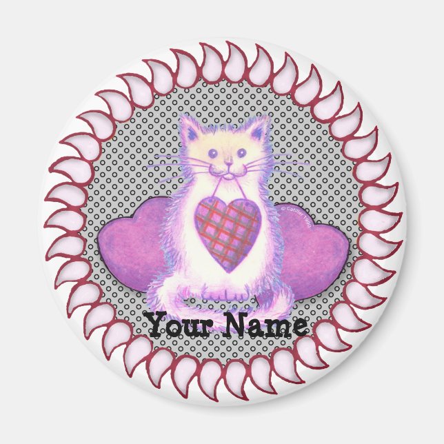 Imán de gato de corazón a cuadros (Frente)