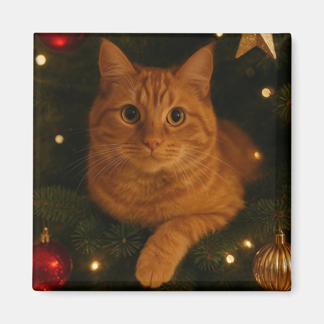 Imán de gato de Navidad (Frente)