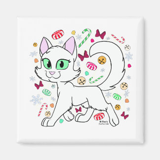 Imán de Gato de Navidad (Blanco)