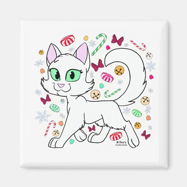 Imán de Gato de Navidad (Blanco) (Frente)