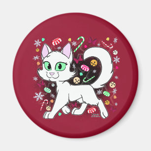 Imán de Gato de Navidad (Rojo)