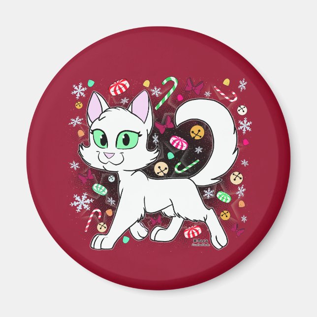 Imán de Gato de Navidad (Rojo) (Frente)