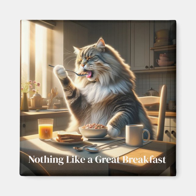 Imán de Gato Desayunando (Frente)