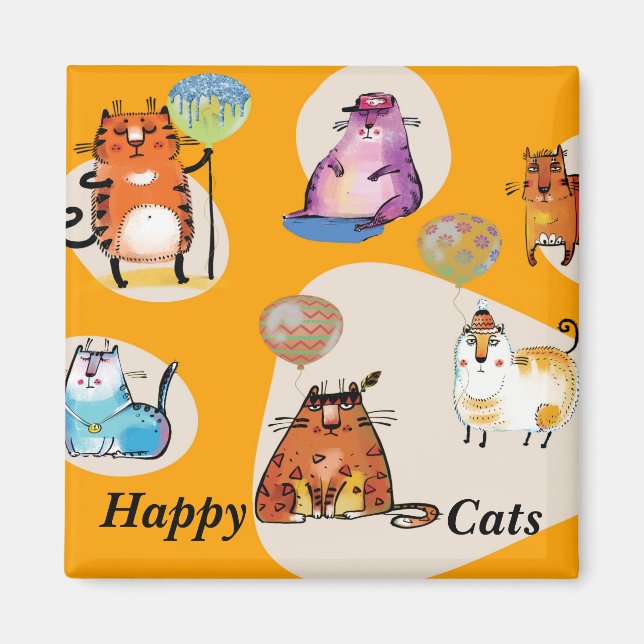 Imán de gato feliz dorado (Frente)