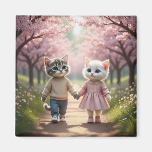 Imán de gato lindo de primavera Tom y Luna Flor