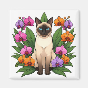 imán de gato siamés de flor exótica