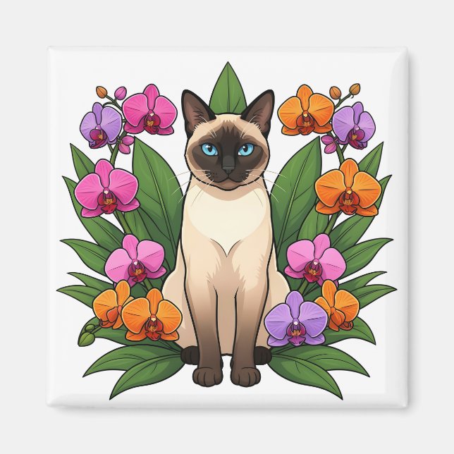 imán de gato siamés de flor exótica (Frente)