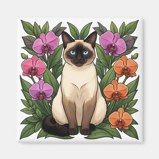 imán de gato siamés floral (Frente)