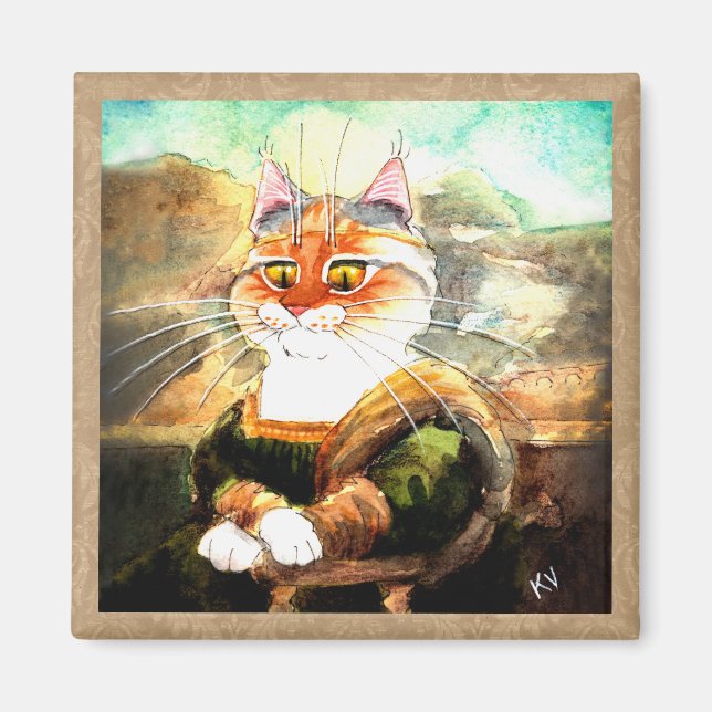 Imán de gatos parodia de Mona Lisa (Frente)