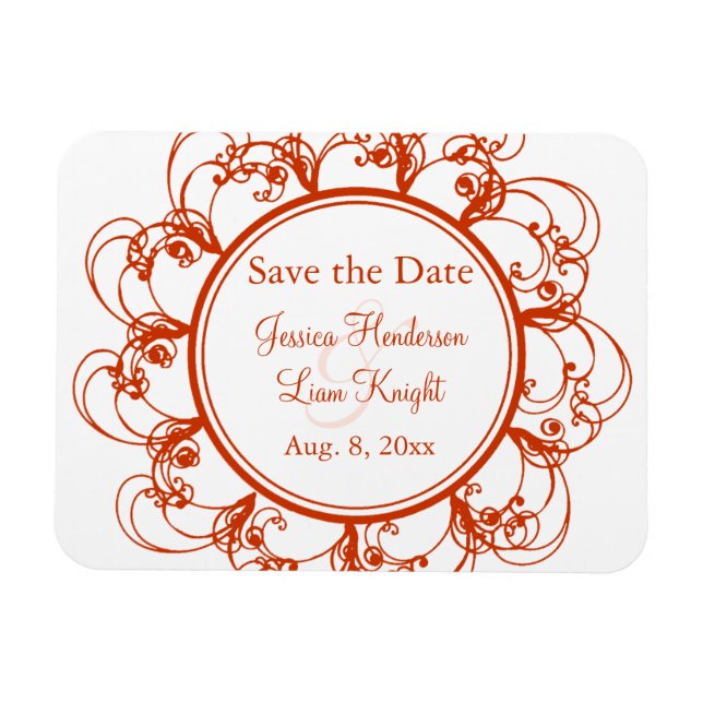 Imán de guardar la fecha floral elegante (naranja) (Horizontal)