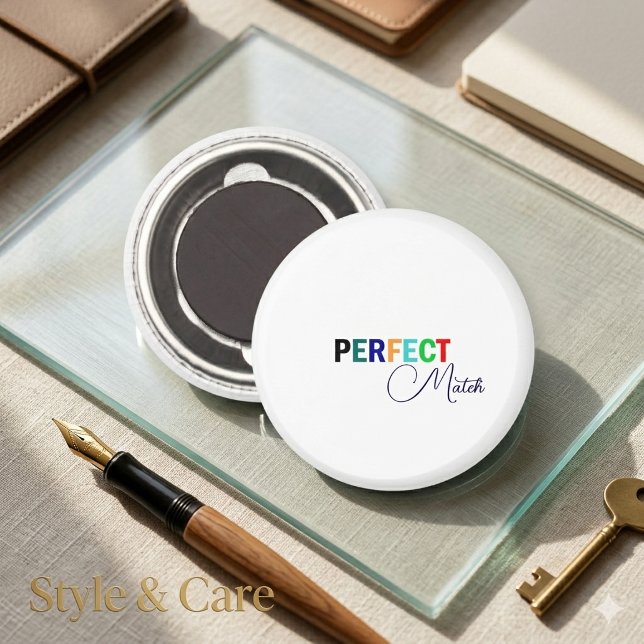 Imán de guión elegante con pareja perfecta diseño  (Perfect Match Stylish Script Magnet Elegant Design)