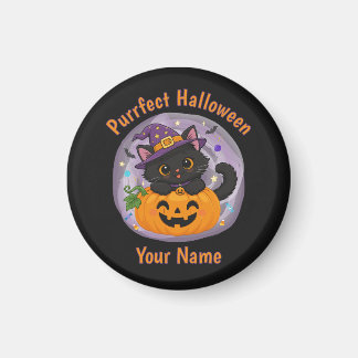 Imán de Halloween de gato negro lindo personalizad