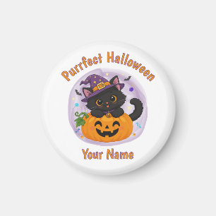 Imán de Halloween de gato negro lindo personalizad