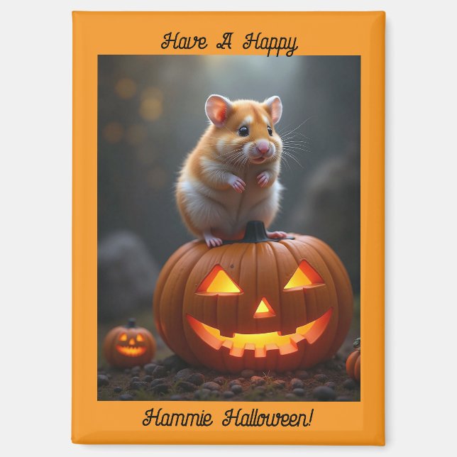 Imán de Halloween de hámster y calabazas (Anverso)