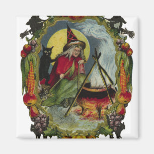 Imán de Halloween de la bruja y de la caldera del