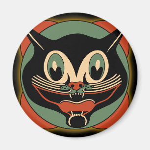 Imán de Halloween del gato del art déco del