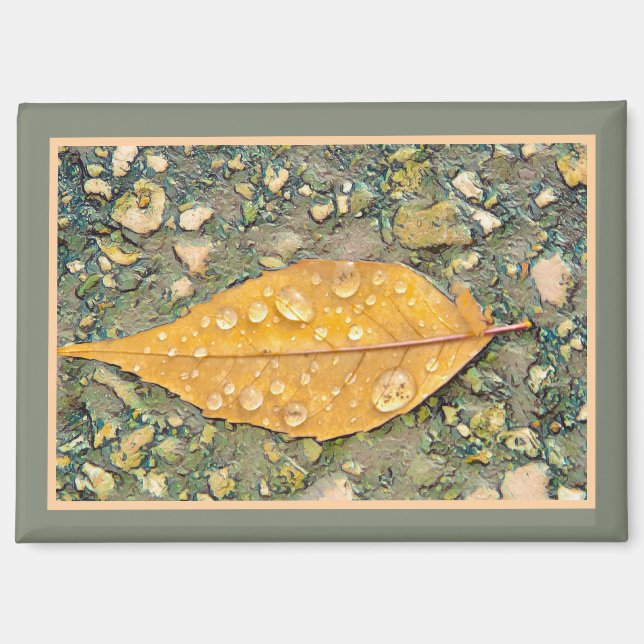 Imán de HOJA CON GOTAS DE LLUVIA (Anverso)