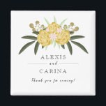 Imán de hojas botánicas y Rosa de oro<br><div class="desc">Sencillo pero elegante regalo boda floral acentuado con rosas de oro acuarela y hojas botánicas. Personalízalo con tus propios detalles de boda.</div>