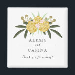 Imán de hojas botánicas y Rosa de oro<br><div class="desc">Sencillo pero elegante regalo boda floral acentuado con rosas de oro acuarela y hojas botánicas. Personalízalo con tus propios detalles de boda.</div>