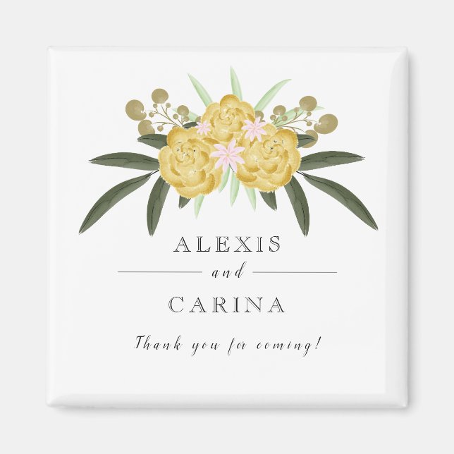 Imán de hojas botánicas y Rosa de oro (Frente)