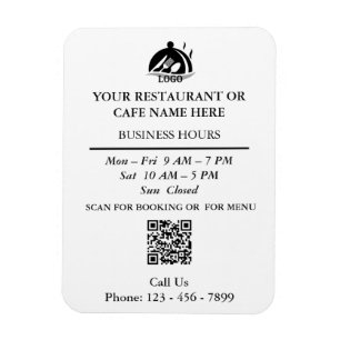 Imán de Horario de Negocio y Código QR de Restaura