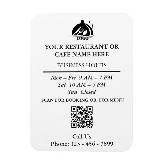 Imán de Horarios de Negocio Contacto de Restaurant (Vertical)