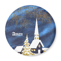 Imán de iglesia de Navidad nevada amén