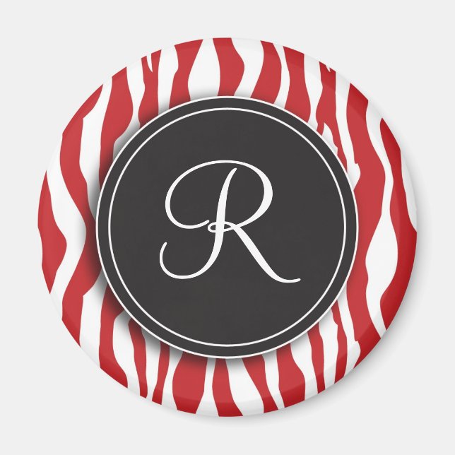 Imán de impresión de zebra roja monograma giratori (Frente)