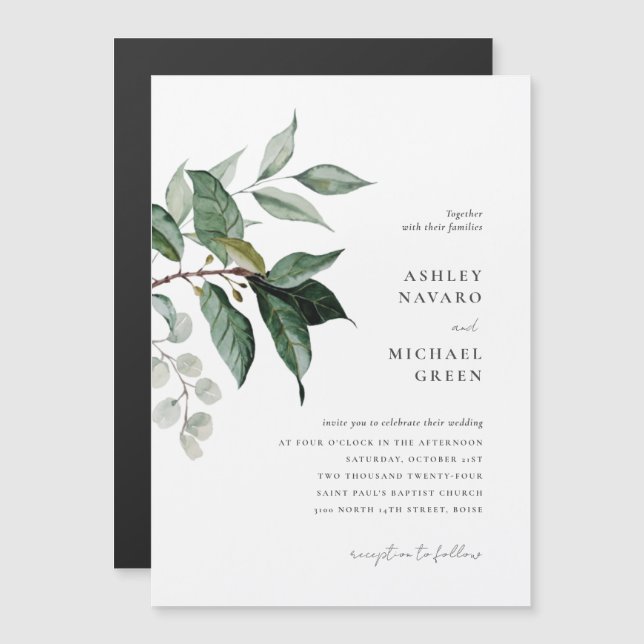 Imán de invitación a bodas de vegetación rústica (Anverso/Reverso)